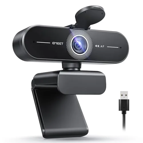 EMEET C60E 4K Webcam für Streaming & Gaming, PDAF-Autofokus, Dual-Mikrofone, Live-Streaming-Kamera mit automatischer Lichtkorrektur, Plug&Play USB Webcam für PC & Mac