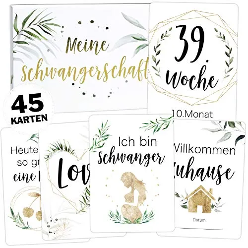 OLGS Schwangerschaft Meilensteinkarten Tropical Green, 45 Meilenstein Karten Geschenkset, Perefekt zur Geburt, werdende Mutter, Babyparty