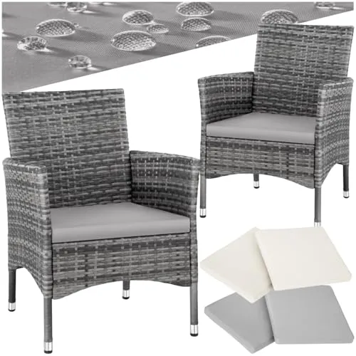 tectake® 2er Set Gartenstuhl aus Polyrattan - Essstühle aus langlebigem Polyrattan mit abnehmbaren Sitzpolstern, ideal für Garten und Terrasse. Pflegeleicht und wetterbeständig für höchsten Komfort.