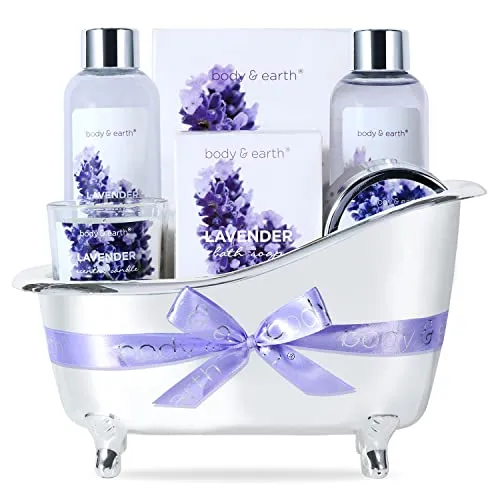 BODY & EARTH Lavendel Wellness Set für Frauen 7 tlg, Beauty Set, Badeset Frauen Geschenk, Geburtstagsgeschenk für Mama, Freundin Geschenkbox Muttertag