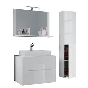 Mid.you Badezimmer VCM Lendas 4-teilig - Hochwertige Badmöbel-Sets aus Holzwerkstoff in Weiß. Hängendes Design mit 2 Fächern und 2,2 Schubladen für optimalen Stauraum.