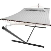 Juskys Hängematte Cata mit Gestell und Kissen - Outdoor Doppelhängematte für 2 Personen - Hängematten & Hängestühle - Ideal für 2 Personen mit belastbarem Gestell bis 200kg, perfekt zum Entspannen im Garten oder auf der Terrasse.