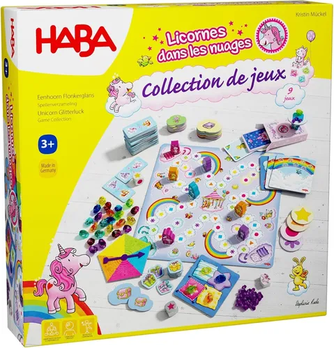 HABA Einhorn Glitzerglück - Spielesammlung - Vielfältige Spielesammlung mit 9 spannenden Spielen rund um Einhörner, ideal für kreative Spielstunden und fördert die Fantasie von kleinen Einhorn-Fans.