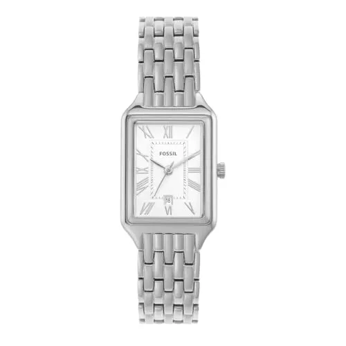 Fossil Damenuhr Raquel ES5221 - Elegante Damenarmbanduhr mit 23mm Quarzwerk, silbernem Edelstahlgehäuse und -armband. Wasserdicht bis 50 m, ideal für den Alltag und besondere Anlässe.