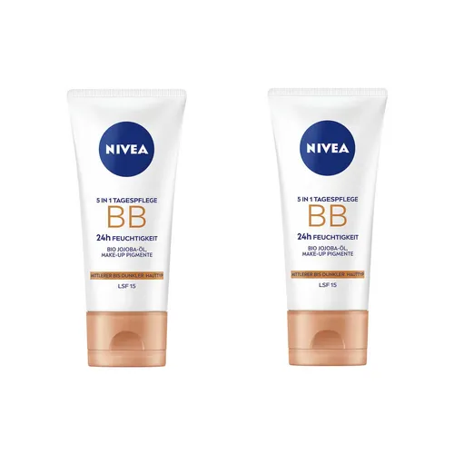 Nivea Tagescreme 5in1 BB Hauttyp mittel-dunkel LSF 15 24h Feuchtigkeit 2 x 50ml, 2-tlg., Lichtschutzfaktor 15