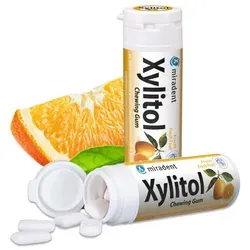 Miradent Zahnpflegekaugummi Xylitol Fresh Fruit - Arzneimittel zur Zahnpflege, reduziert Zahnbelag und Kariesrisiko um bis zu 100 % mit Xylitol, für frischen Atem und optimale Zahnreinigung unterwegs.