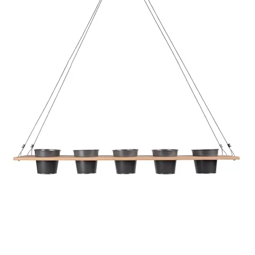 UNUS Kräuterbar Pflanzenregal Grau Bambus 100 x 16 cm Kräuterregal zum Aufhängen mit Drahtseil, Kräuterhalter für Küche, Balkon, Terrasse, Nachhaltiges Hängeregal für Pflanzen und Kräuter