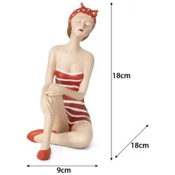 Moritz Dekofigur Badenixe mit Badeanzug Schwimmbad, Dekofigur Badezimmer Figur Dekoration Shabby Chic Stil Roter Badeanzug