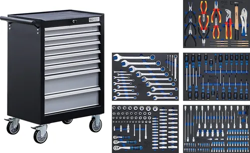 BGS Werkstattwagen Profi Standard mit 234 Werkzeugen - Werkstattwagen bestückt mit 234 hochwertigen Werkzeugen, inklusive robusten Hartschaum-Einlagen für optimale Ordnung und schnellen Zugriff auf Ihre Werkzeuge.