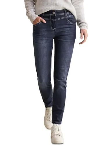 CECIL Damen Style Toronto Jeans - Slim Fit, Dark Blue Wash - Hochtaillierte Jeanshose im Slim Fit mit Stretchanteil für perfekten Tragekomfort, ideal für jeden Anlass.