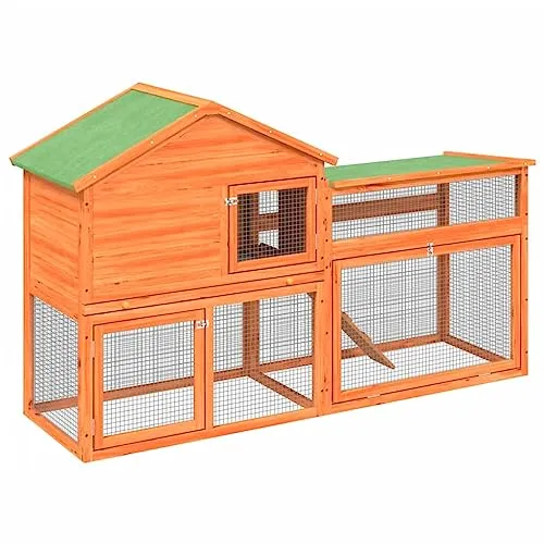 vidaXL Kaninchenstall, Hasenstall mit Nistkasten Freilaufgehege, Kaninchenkäfig für Außenbereich, Kleintierstall Kleintierhaus, Braun Massivholz Kiefer