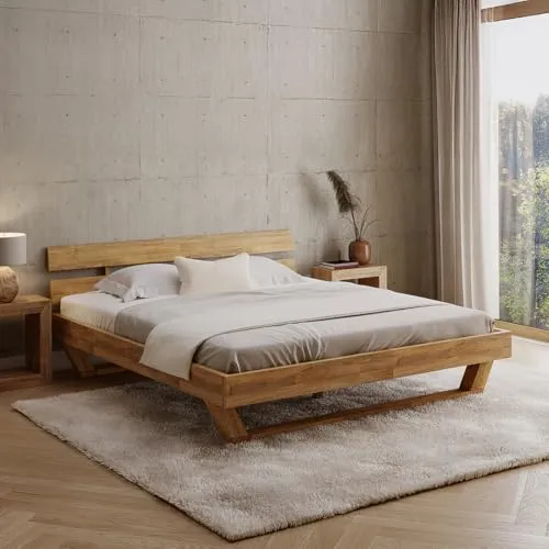 skølm Nornir Massivholzbett 180x200 cm – Hochwertiger Bettrahmen aus geölter Eiche - Minimalistisches Massivholzbett 180x200 cm mit stabiler Konstruktion und markanten Kufen – ideal für stilvolle Schlafzimmer und langlebigen Komfort.