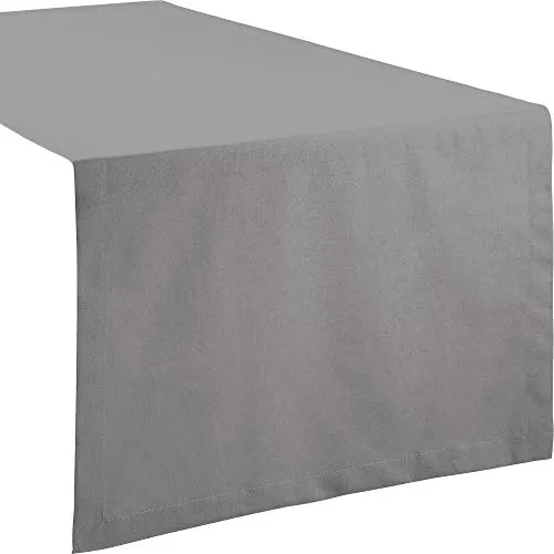 REDBEST Tischdecke, Tischläufer Uni Seattle, 100% Baumwolle grau Größe 40x170 cm - Robustes, glattes Gewebe, mit hochwertigem Kuvertsaum