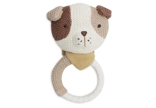 Jollein Beißring Baby – Mick – Zahnungshilfe – BPA-Frei – Gestrickter Hundekopf – Silikon Beissring – Baby Spielzeug – Beißhilfe bei Zahnungsschmerzen