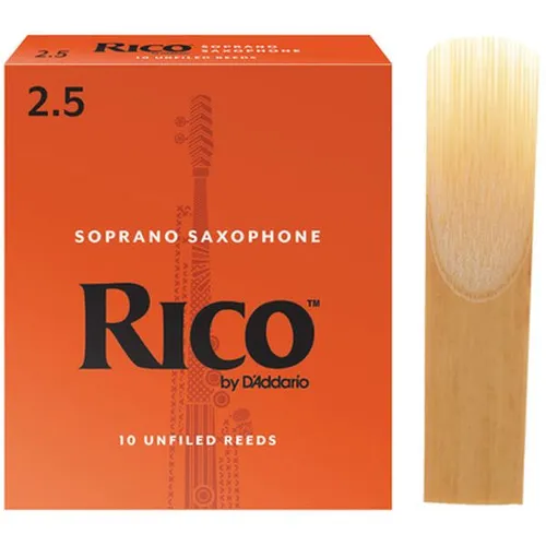 DAddario Woodwinds Rico Soprano Saxophone 2.5 - Instrumentenzubehör: Kraftvolles "Unfiled" Blatt für Sopransaxophon, ideal für Schüler und Profis, mit leichter Ansprache und vielseitigen Spielarten. 10 Blätter pro Packung.