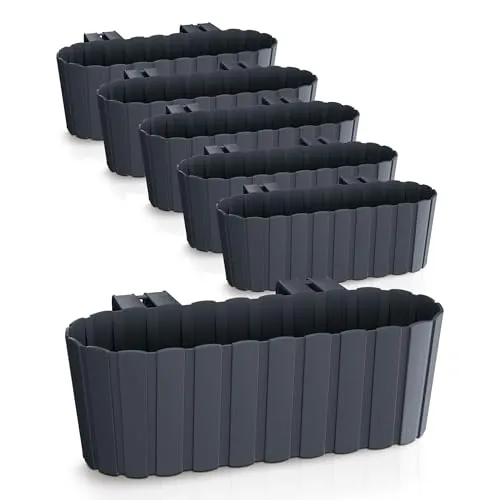 Spetebo Balkon Blumenkasten 6er Set - Einhänge-Pflanzkasten in Anthrazit - Balkonkästen aus wetterfestem Kunststoff mit trendiger Holzlatten-Optik, ideal für Geländer bis 5,5 cm Breite - perfekt für blühende Akzente auf dem Balkon.
