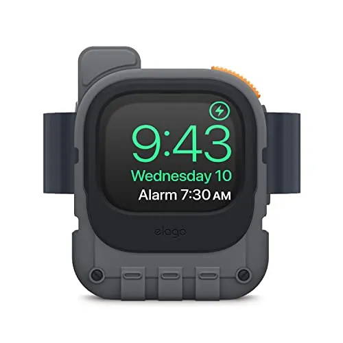 elago W10 Ladestation Ständer Kompatibel mit Apple Watch Serie 9, 8, SE2, 7, 6, SE, 5, 4, 3, 2, 1 Kompatibel mit Apple Watch Ultra 2 & 1 - Walkie-Talkie Design, Nachttischmodus (Hellgrau)