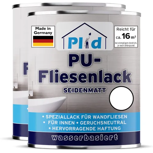 Plid® Fliesenfarbe Weiß satin 1,5l - Feuchtigkeitsbeständig für Bad & Küche - Hochwertiger Fliesenlack für Innenräume, schnelltrocknend und schlagfest - ideal zum Renovieren ohne aufwändige Arbeiten. Made in Germany für beste Qualität.