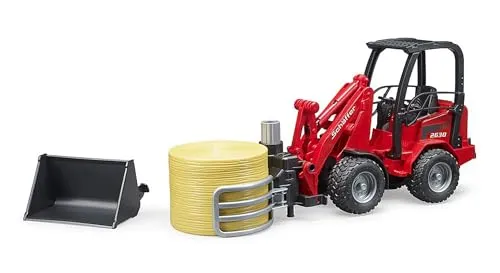 bruder 2192 Schäffer Hoflader 2630 mit Ballengreifzange und Rundballen - Vorgefertigte Motorfahrzeug-Modelle, detailgetreues Spielzeug mit kippbarer Frontschaufel und abnehmbarer Heckkupplung – ideal für kreative Spielstunden!