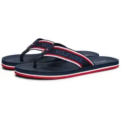 Zehentrenner TOMMY HILFIGER "COMFORT HILFIGER BEACH SANDAL", Herren, Gr. 39, bunt (dunkelblau, weiß, rot), Textil, casual, Schuhe, Sommerschuh, Strandschuh mit plakativem Logo-Schriftzug