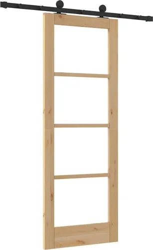 vidaXL Schiebetür Manuell Braun 73,5 x 198,5 cm aus Holz und Metall - Haustüren: Stilvolle Schiebetür mit Hardware-Set, ideal für moderne Innenräume, bietet eine langlebige Kombination aus Kiefernholz und Metall.