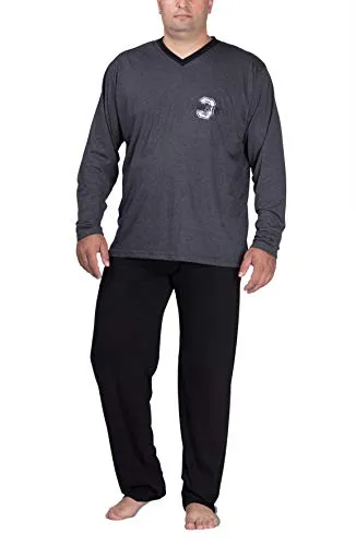 Moonline Schlafanzug Herren lang 6XL - anthrazit - Schlafanzug für Herren, aus 100% Baumwolle für hohen Tragekomfort und angenehmes Schlafgefühl. Weit geschnitten mit modernem V-Ausschnitt und stabilem Bund für perfekten Halt.