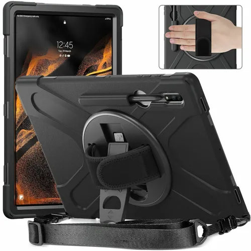 Für Samsung Galaxy Tab S10 / S9 / S8 Ultra 360 Grad Schwarz Tablet Tasche Hülle