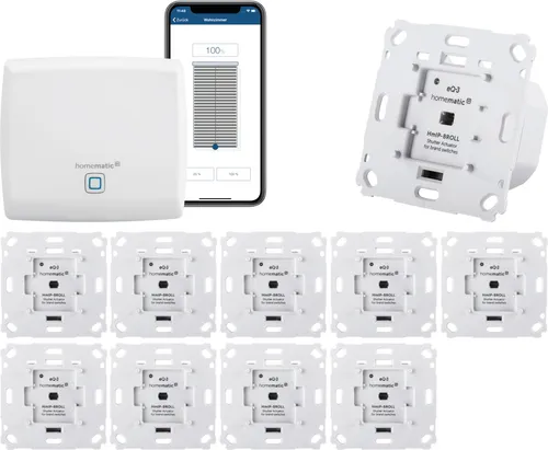 Homematic IP Rolladensteuerung Set für 10 Rolläden - Smart Home Lösung mit App und Alexa Unterstützung - Smart Home für 10 Rolläden: Steuern Sie Ihre Rollläden bequem per App oder Sprachbefehl mit Alexa. Ideal zur Nachrüstung und erweiterbar mit weiteren Homematic IP Geräten.