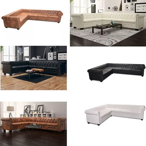 vidaXL Chesterfield-Ecksofa 6-Sitzer Kunstleder Schwarz - Elegantes 6-Sitzer Ecksofa aus pflegeleichtem Kunstleder, ideal für jedes Zuhause. Hoher Komfort durch dicke Polsterung und robustes Holzgestell.