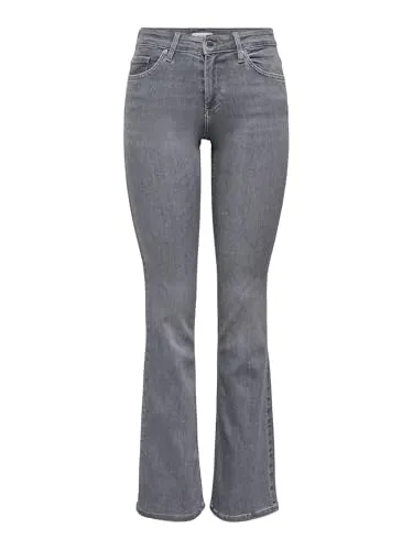 Bootcut-Jeans "ONLBLUSH LIFE MID FLARED" - Gr. XS (34) in Grey Denim - Damen-Bootcut-Jeans von ONLY, ideal für entspannte Tage. Enganliegend bis zum Knie, mit klassischer Leibhöhe und langlebiger Jeansqualität.