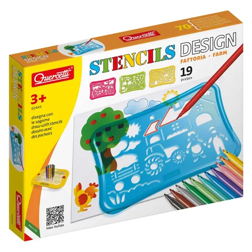 Quercetti Q2645 - Schablonen Design Farm, kreatives Lernspielzeug zur Förderung von Zeichenfähigkeiten, 100% Made in Italy