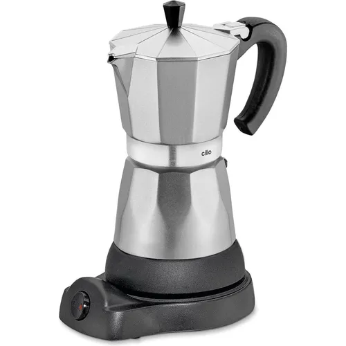 cilio Espressokocher CLASSICO für 6 Tassen - Elektrisch mit Warmhaltefunktion - Espressokocher für 6 Tassen, elektrisch mit 480W und integrierter Herdplatte. Ideal für Reisen oder Camping, genießen Sie aromatischen Espresso jederzeit.
