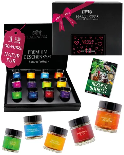Hallingers Danke Mama Gewürz Geschenkset handgemacht, 12 Gewürze aus aller Welt