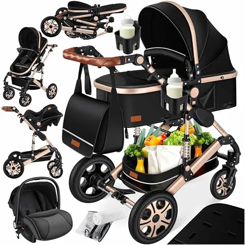 KESSER Loops 3 in 1 Kinderwagen - Kombikinderwagen Komplett-Set mit Babywanne, Buggy, Sportsitz und Autoschale, komfortabel und flexibel für jeden Ausflug