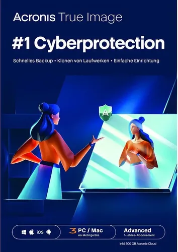 Acronis True Image Advanced + 500 GB Cloud Storage - Utilities - Desktop-Backup/Archivierung mit 500 GB Acronis Cloud-Speicher für 1 Jahr, ideal für 3 Computer und unbegrenzte mobile Geräte, sicher und zuverlässig.