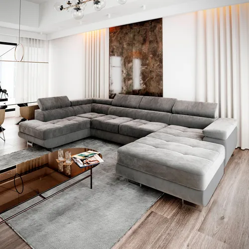 Masseno Ecksofa CASONE L-S mit Schlaffunktion - Sofa mit Bettkasten und verstellbaren Kopfstützen, ideal für Wohnzimmer und Gästezimmer, bietet hohen Komfort und elegantes Design.