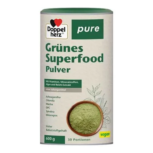 DOPPELHERZ Grünes Superfood pure Pulver 600 g - Nährstoffreiches Pulver für 30 Portionen, ideal zur Unterstützung der Gesundheit und Vitalität