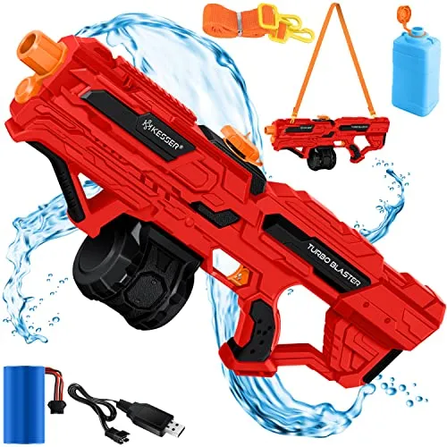 KESSER® Elektrische Wasserpistole 1000 ml – Spritzpistole mit Akku für Kinder und Erwachsene, 8m Reichweite - Erleben Sie ultimativen Spielspaß mit der KESSER Wasserpistole! Mit 1000 ml Tankvolumen und 8m Reichweite ist sie perfekt für Garten, Strand oder Poolpartys. Schnelles Aufladen in 30 Minuten für ununterbrochenen Spaß!