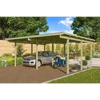Karibu Doppelcarport Eco - Robuster Carport aus Nadelholz mit wetterfestem PVC-Dach, optimaler Schutz für PKW, Motorrad oder Fahrrad, ideal für alle Witterungen.