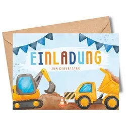 MeinBaby123® Einladungskarten Kindergeburtstag inkl. 10 Umschläge, Kindergeburtstag Jungs und Mädchen, Geburtstagseinladungen Kinder gelb