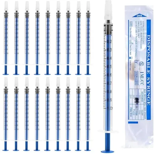 Packung 1ml Spritze Kleine Steril, Einweg-Plastikspritzen für Flüssigkeiten, 40 Stück - Praktische 1ml Einweg-Spritzen für präzises Messen und Dosieren von Flüssigkeiten. Jede Spritze ist einzeln verpackt und bietet hohe Qualität sowie einfache Handhabung – ideal für Fütterungen oder als Hilfsmittel im Alltag.
