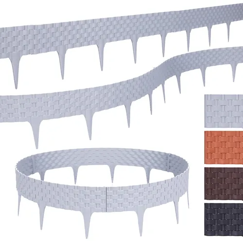 BooGardi Beetumrandung Rasenkante Rattanoptik, LxH: 80,00x9.5 cm, 10 Stück Grau, Beeteinfassung flexibel Mähkante Gartenzaun, Grau
