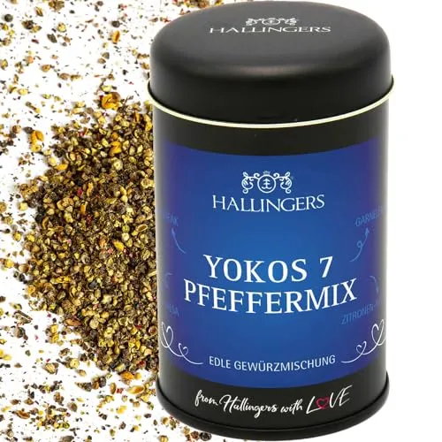 Hallingers Yokos Sieben Pfeffermix - Premium Pfeffer für Pfeffersauce, Pilze & Rinderfilet (Dose) - Muttertagsgeschenk & Geschenkideen zum Vatertag | Neues Zuhause Ruhestand Genesung