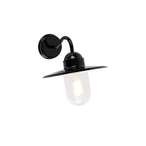 QAZQA Kansas - Moderne Außen Wandleuchte schwarz IP44 - Die Kansas Außenwandleuchte vereint robustes Design und Funktionalität. Ideal für Garten und Eingangsbereich, bietet sie mit E27-Fassung vielseitige Beleuchtungsmöglichkeiten. Spritzwassergeschützt (IP44) und dimmbar für stimmungsvolle Akzente.