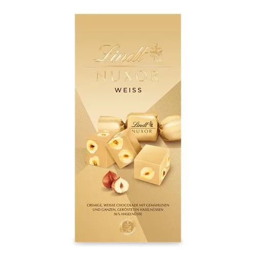 Lindt Schokolade | NUXOR Beutel Weiß | 103g | Cremige Weiße Schokolade mit Haselnüssen - Genießen Sie die feine weiße Schokolade mit 36% gerösteten Haselnüssen. Ideal zum Teilen oder für besondere Momente. Entdecken Sie die Qualität und Kreativität von Lindt in jedem Bissen.