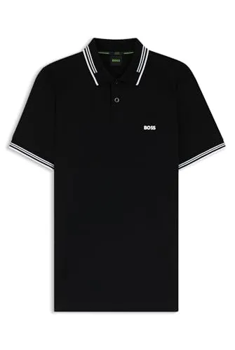 BOSS Herren Paul Polo in Schwarz, Größe L EU - Hochwertiges Poloshirt aus 92% Baumwolle und 8% Elasthan, ideal für einen eleganten Freizeitlook.