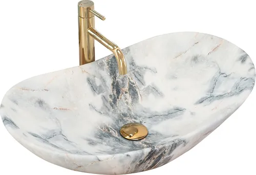 Rea ROYAL GRANITE MATT Aufsatzwaschbecken - Waschplätze: Hochwertiges Keramikwaschbecken im eleganten Marmorimitat-Design, ideal für moderne Badezimmer mit freistehender Montage.