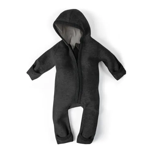 Ehrenkind® WALKOVERALL | Baby Wollwalk-Overalls aus Natur Schurwolle mit Reißverschluss | Walk Woll-Anzug für Kleinkind und | Anthrazit Gr. 86/92