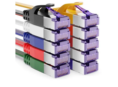 deleyCON deleyCON 10x 0,5m RJ45 Patchkabel Flachkabel mit CAT7 Rohkabel U/FTP LAN-Kabel