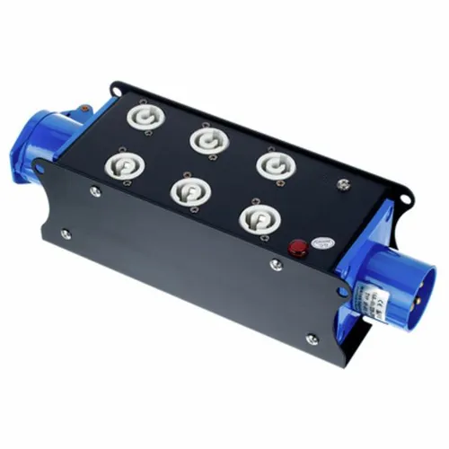EUROLITE SAB-62X Stromverteiler - Robuster 6-fach Stromverteiler für Bühnen und Riggs, mit CEE Ein- und Ausgang. Ideal für flexible Stromversorgung mit geprüfter Qualität und kompaktem Design.